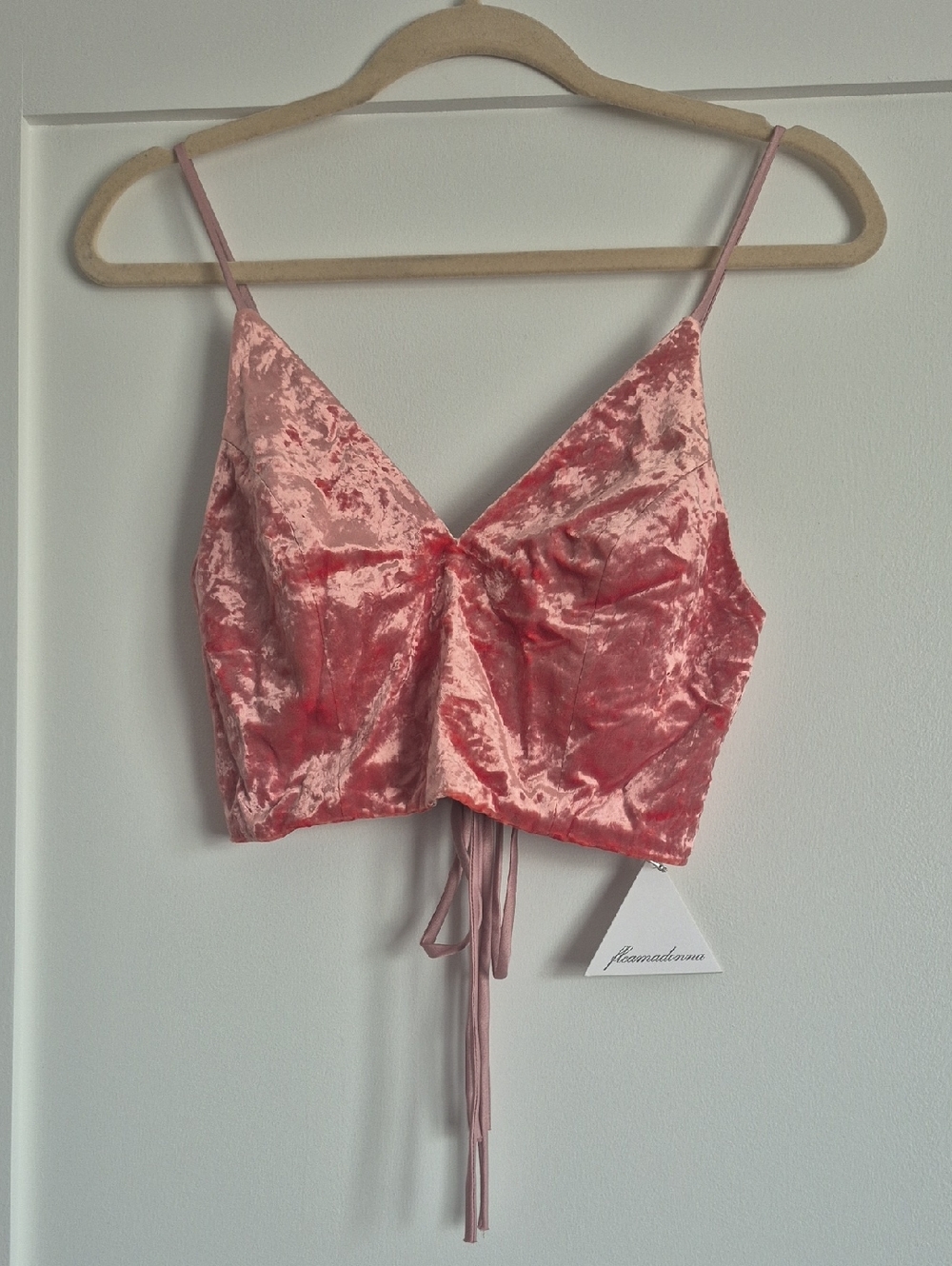 Velvet Pink Tie-Front Crop Top